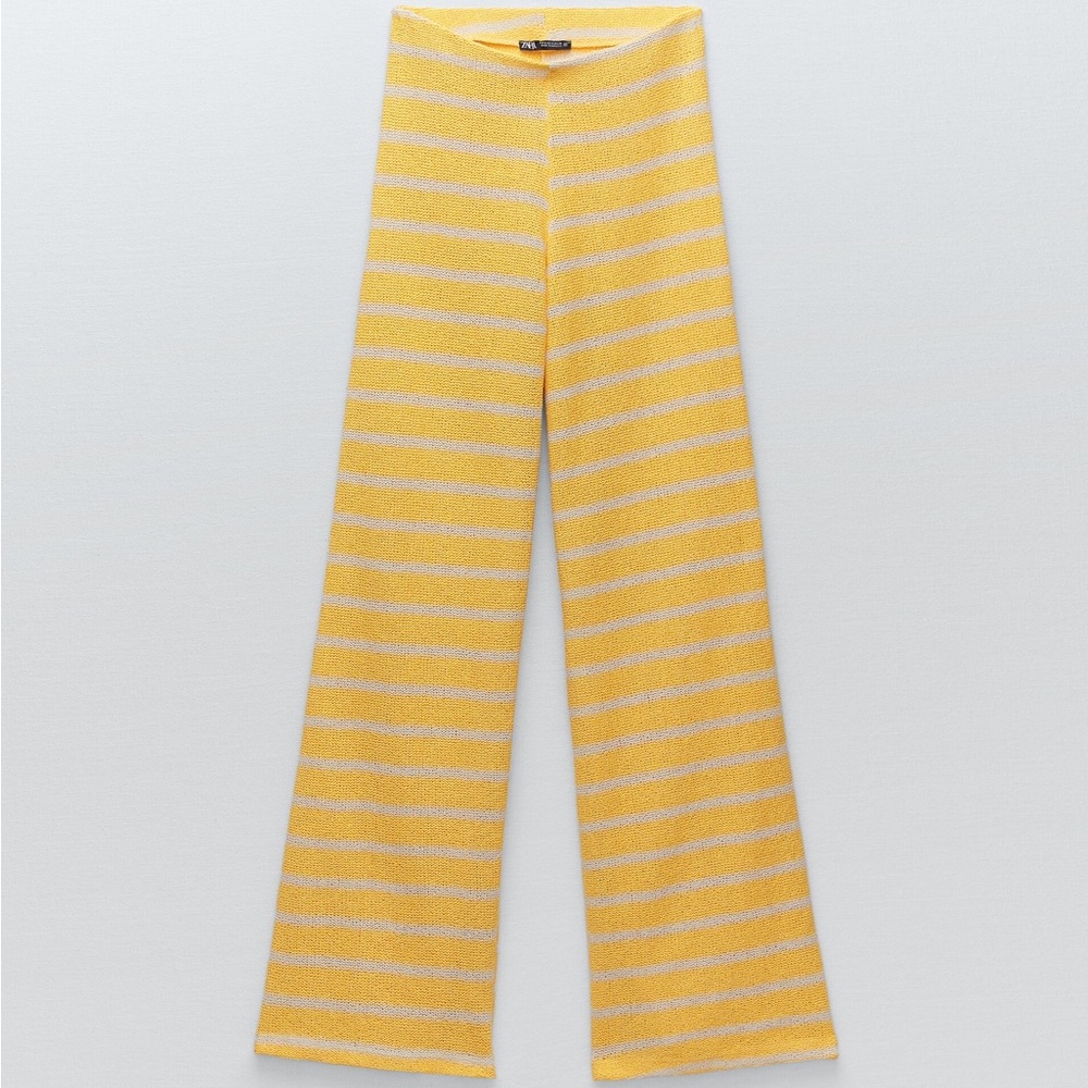 Zara yellow white striped pants